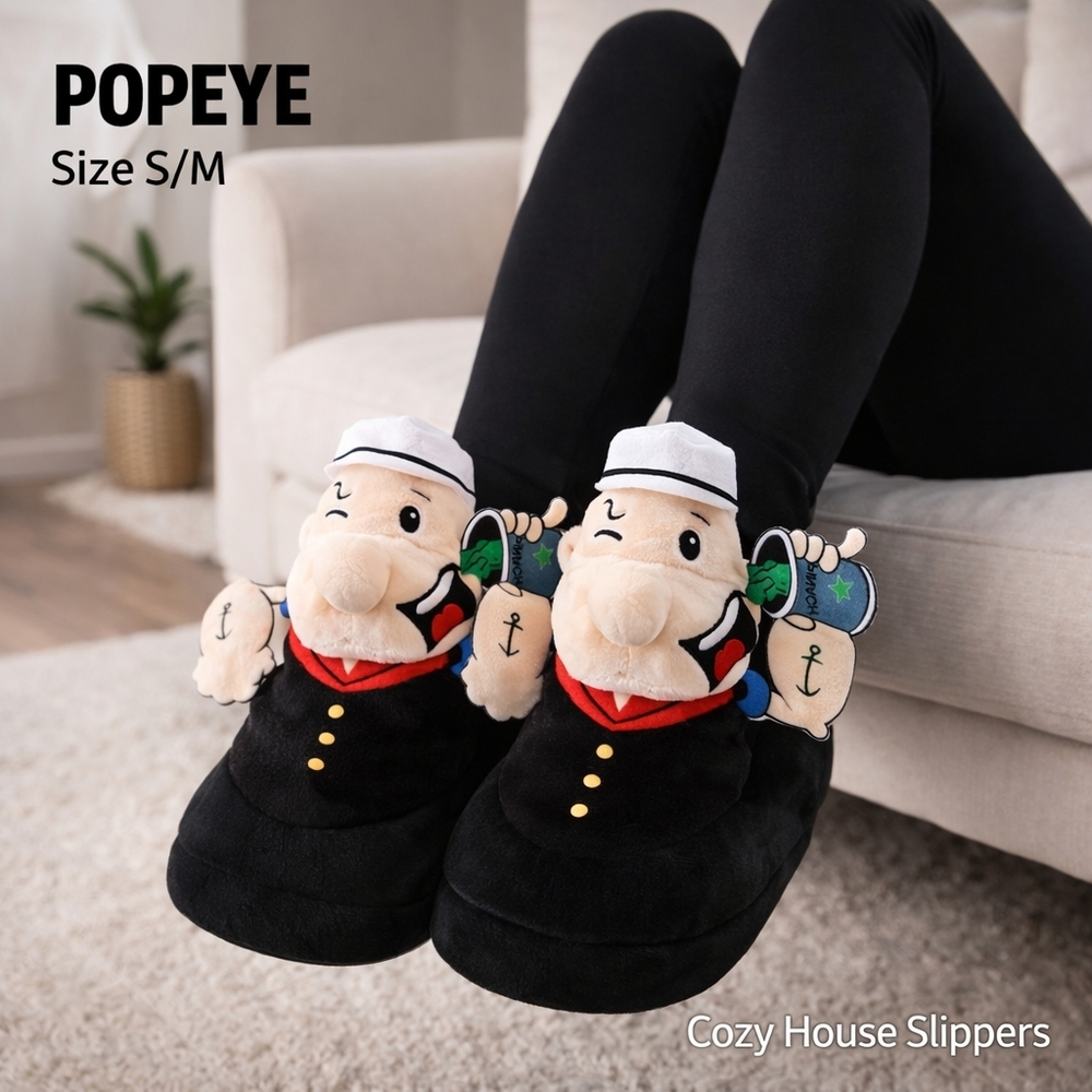 Popeye Plush House Slippers Size S/M Cartoon Cozy Indoor Shoes Women